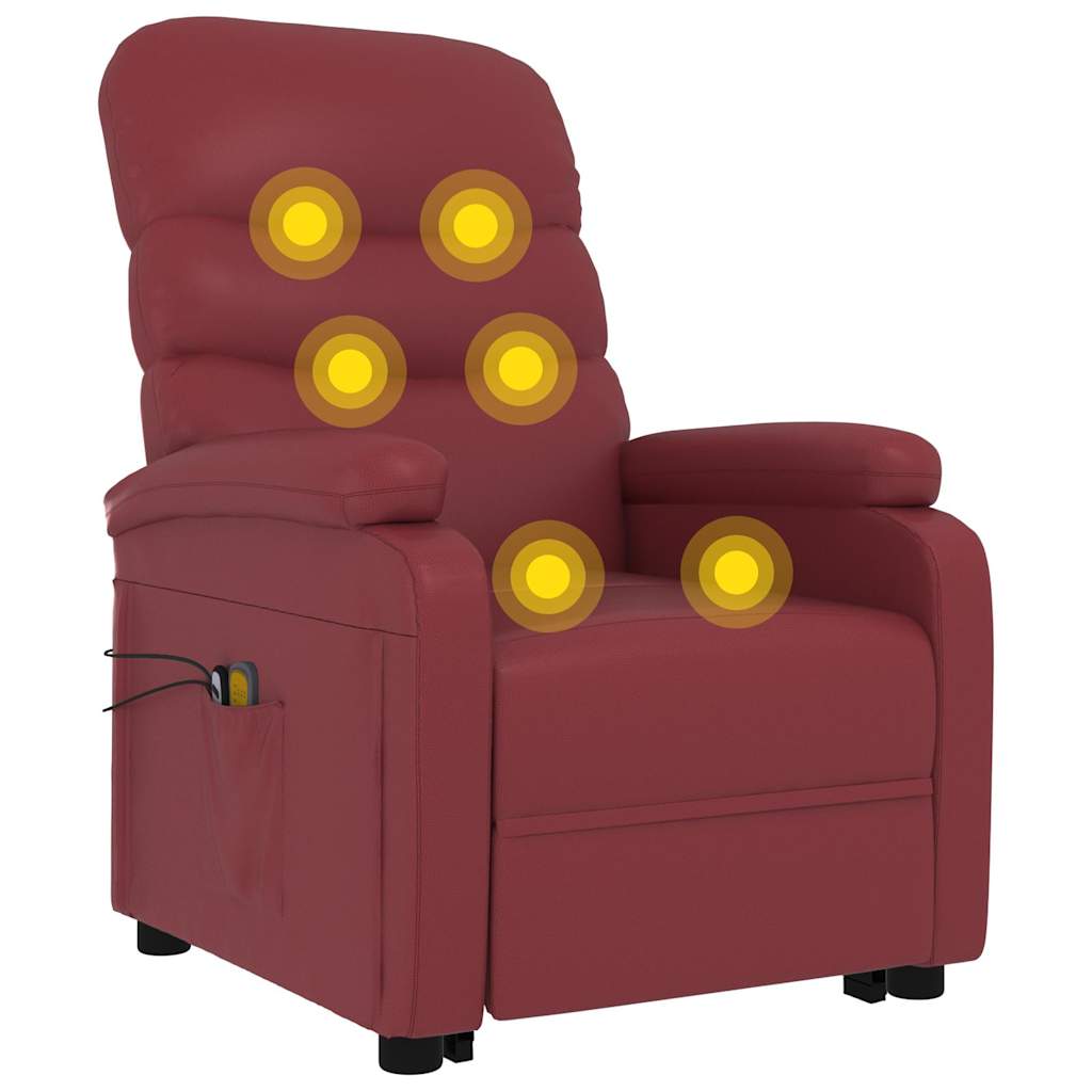 løftestol med massagefunktion kunstlæder vinrød