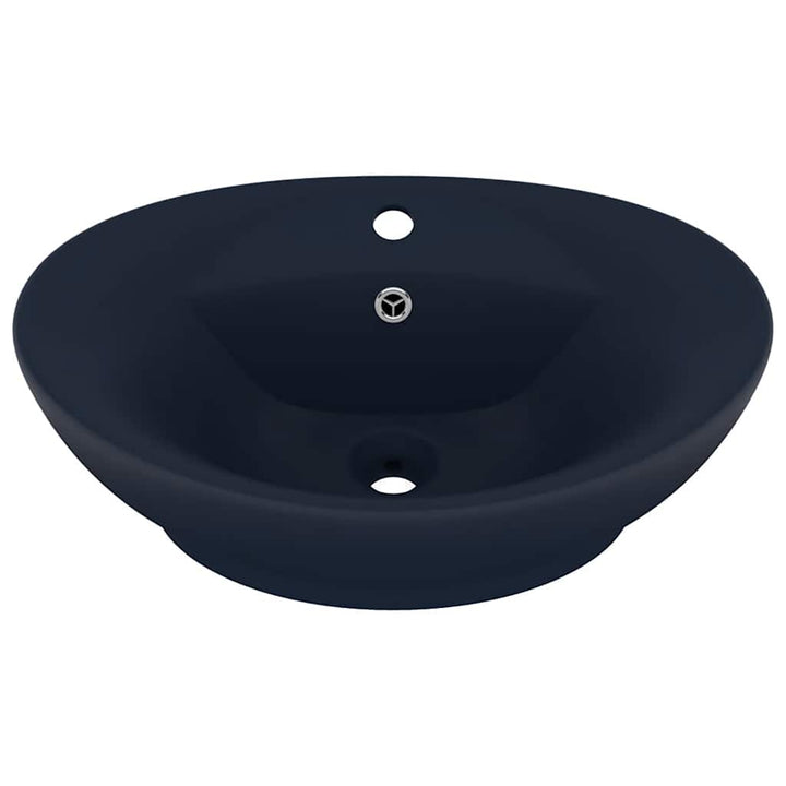 luksuriøs håndvask overløb 58,5x39cm keramisk oval mat mørkeblå