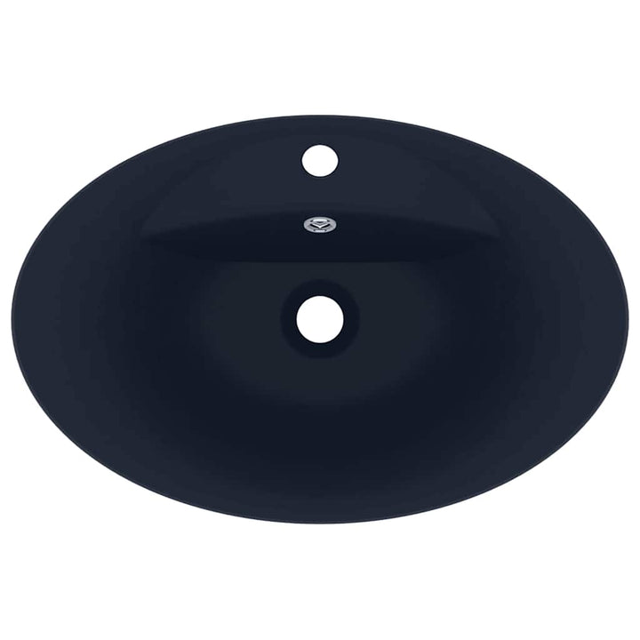 luksuriøs håndvask overløb 58,5x39cm keramisk oval mat mørkeblå