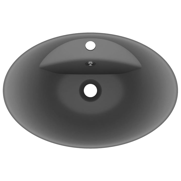 luksuriøs håndvask overløb 58,5x39 cm keramik oval mat mørkegrå