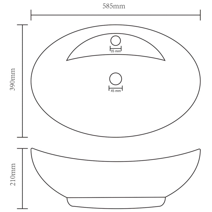 luksuriøs håndvask overløb 58,5x39 cm keramik oval mat mørkegrå