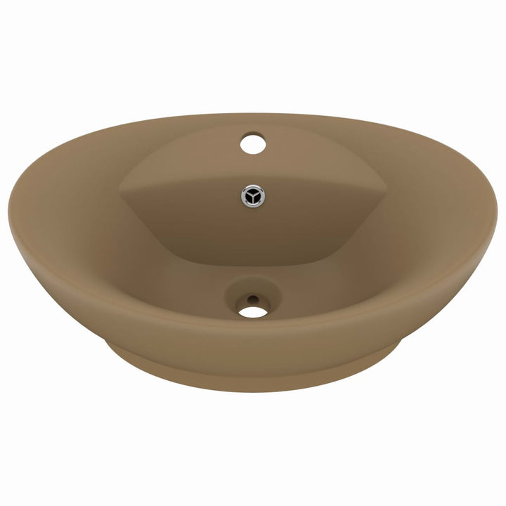 luksuriøs håndvask overløb 58,5x39 cm keramik oval mat creme