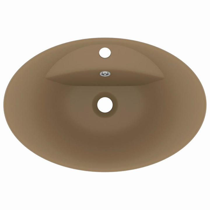 luksuriøs håndvask overløb 58,5x39 cm keramik oval mat creme