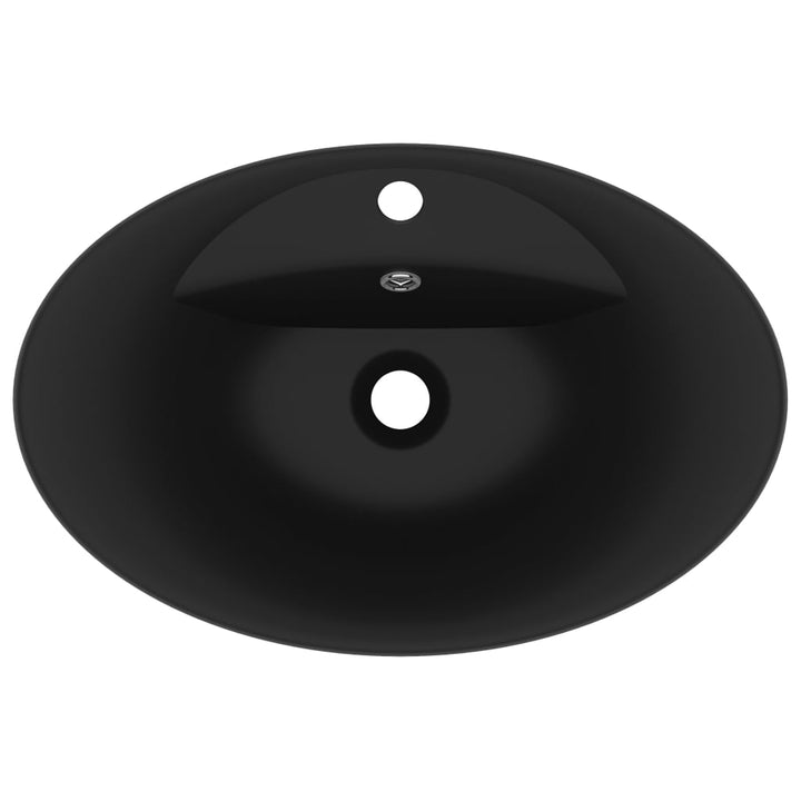 luksuriøs håndvask overløb 58,5x39 cm keramik oval mat sort