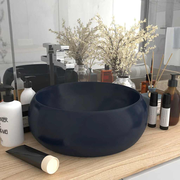 luksuriøs håndvask 40x15 cm rund keramik mat mørkeblå