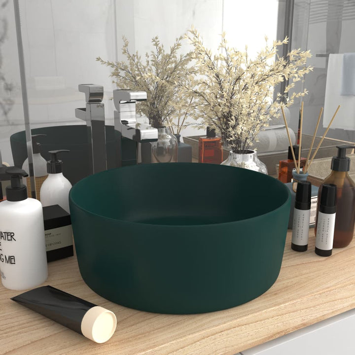 luksuriøs håndvask 40x15 cm rund keramik mat mørkegrøn