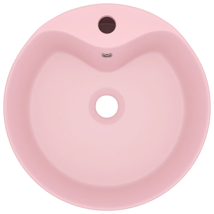 luksuriøs håndvask med overløb 36x13 cm keramik mat pink