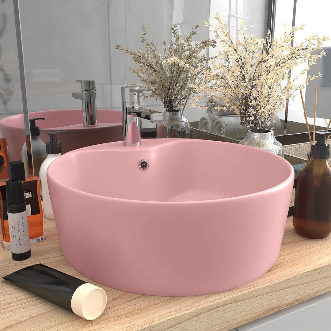 luksuriøs håndvask med overløb 36x13 cm keramik mat pink