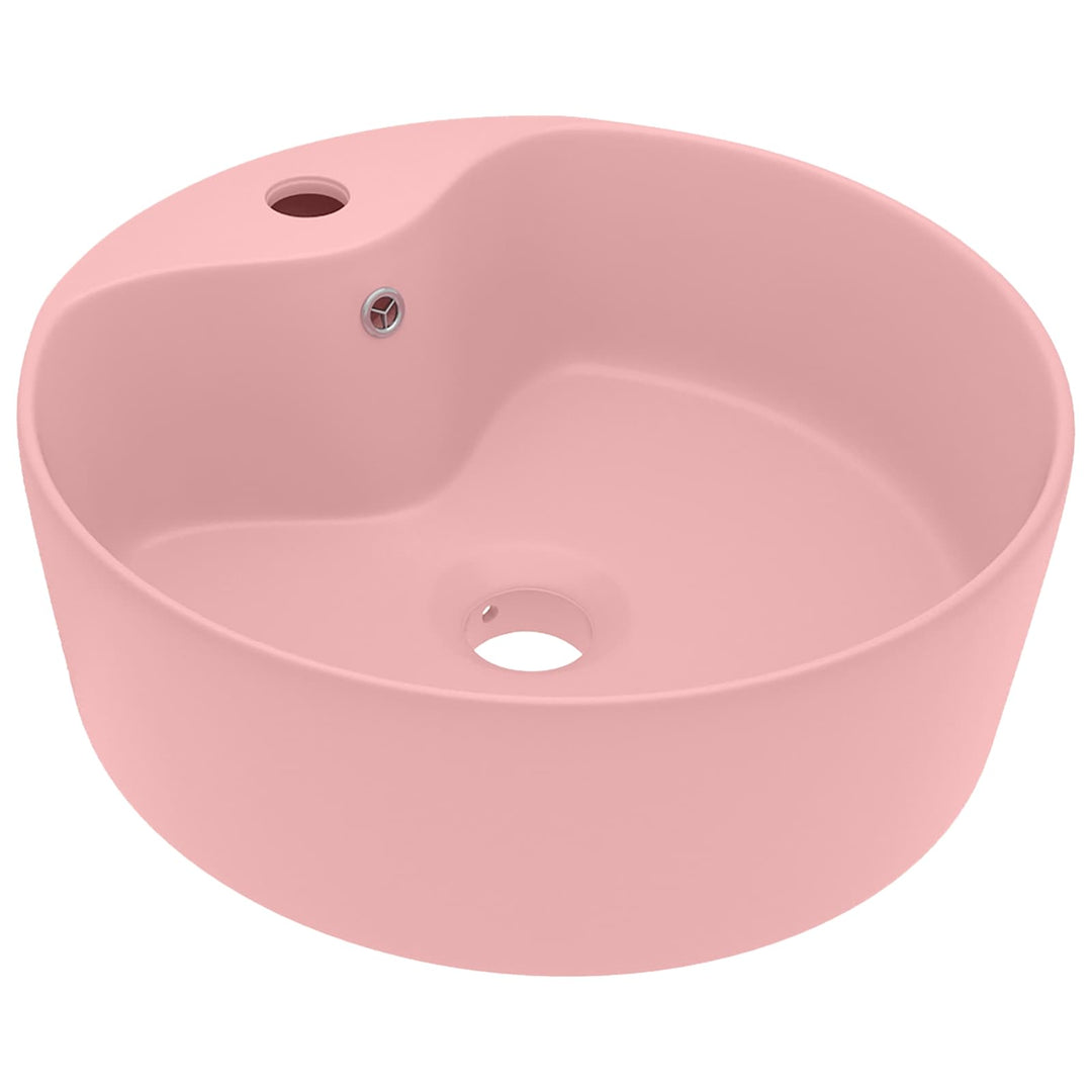 luksuriøs håndvask med overløb 36x13 cm keramik mat pink