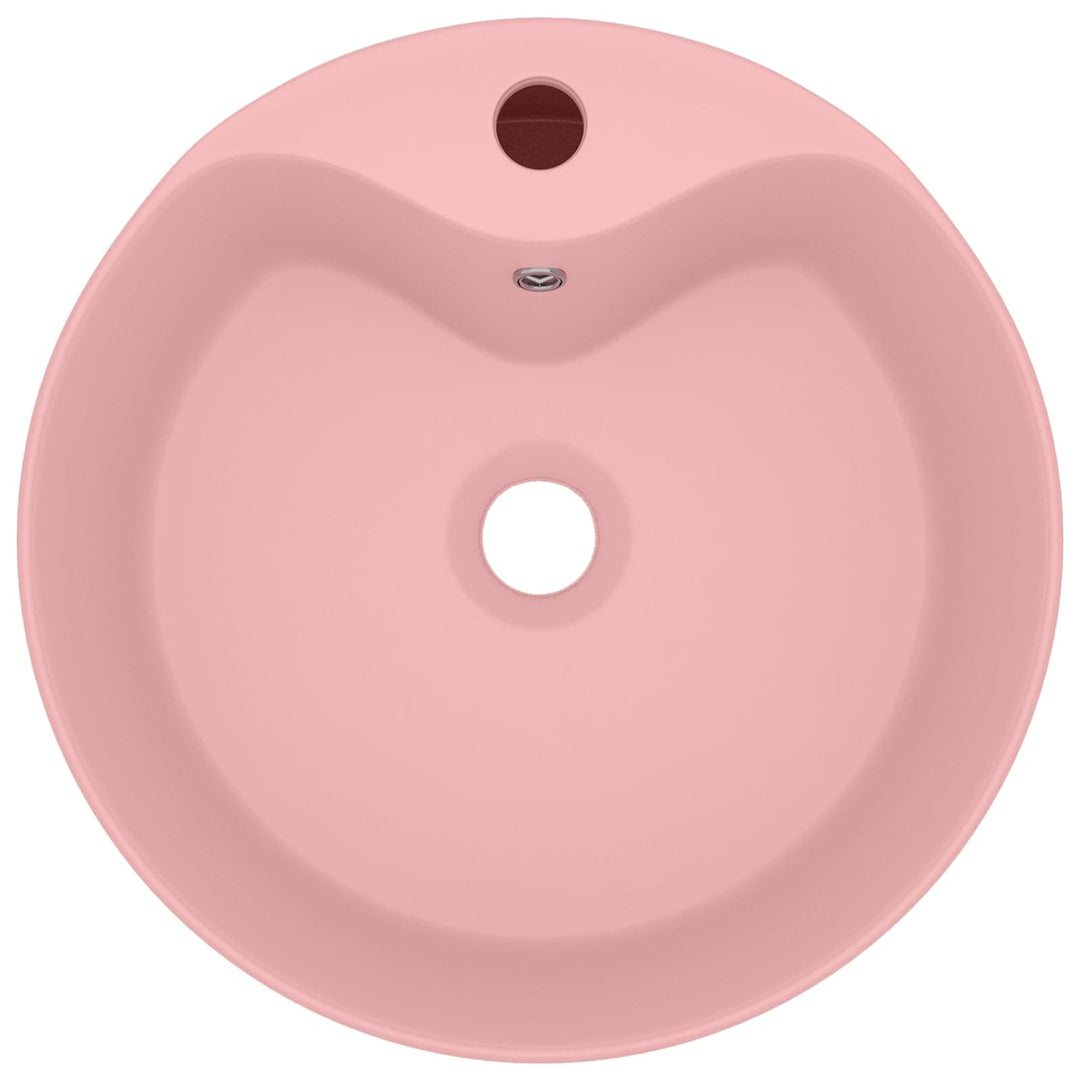luksuriøs håndvask med overløb 36x13 cm keramik mat pink
