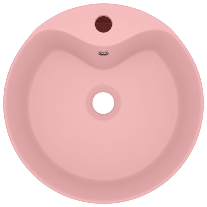 luksuriøs håndvask med overløb 36x13 cm keramik mat pink