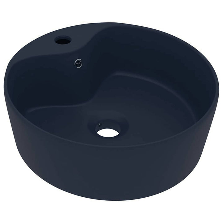 luksuriøs håndvask med overløb 36x13 cm keramik mat mørkeblå