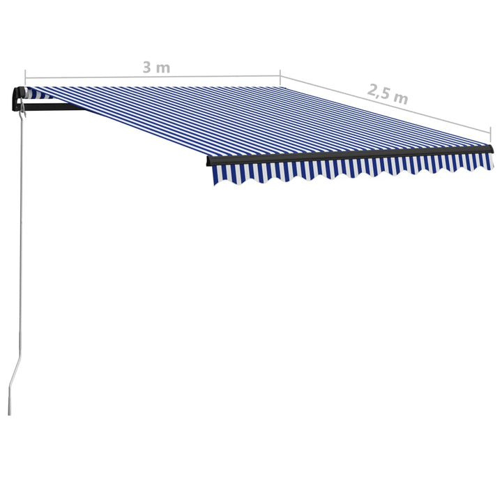 foldemarkise manuel betjening 300x250 cm blå og hvid