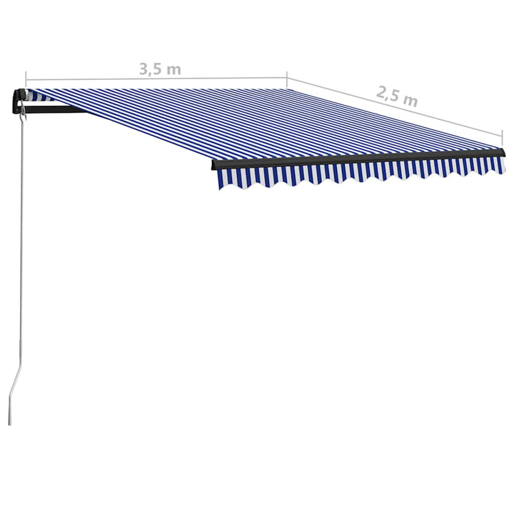 foldemarkise manuel betjening 350x250 cm blå og hvid