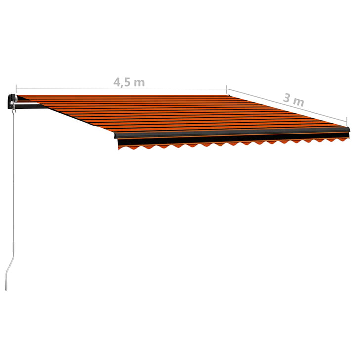 markise m. LED-lys 450x300 cm manuel betjening orange og brun