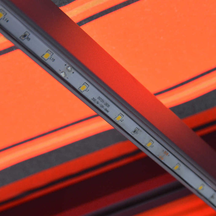 markise m. LED-lys 450x300 cm manuel betjening orange og brun