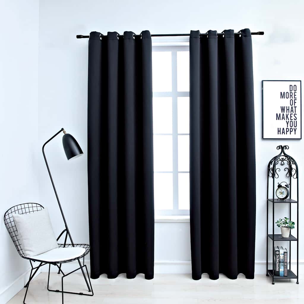 mørklægningsgardiner med ringe 2 stk. sort 137x213 cm stof