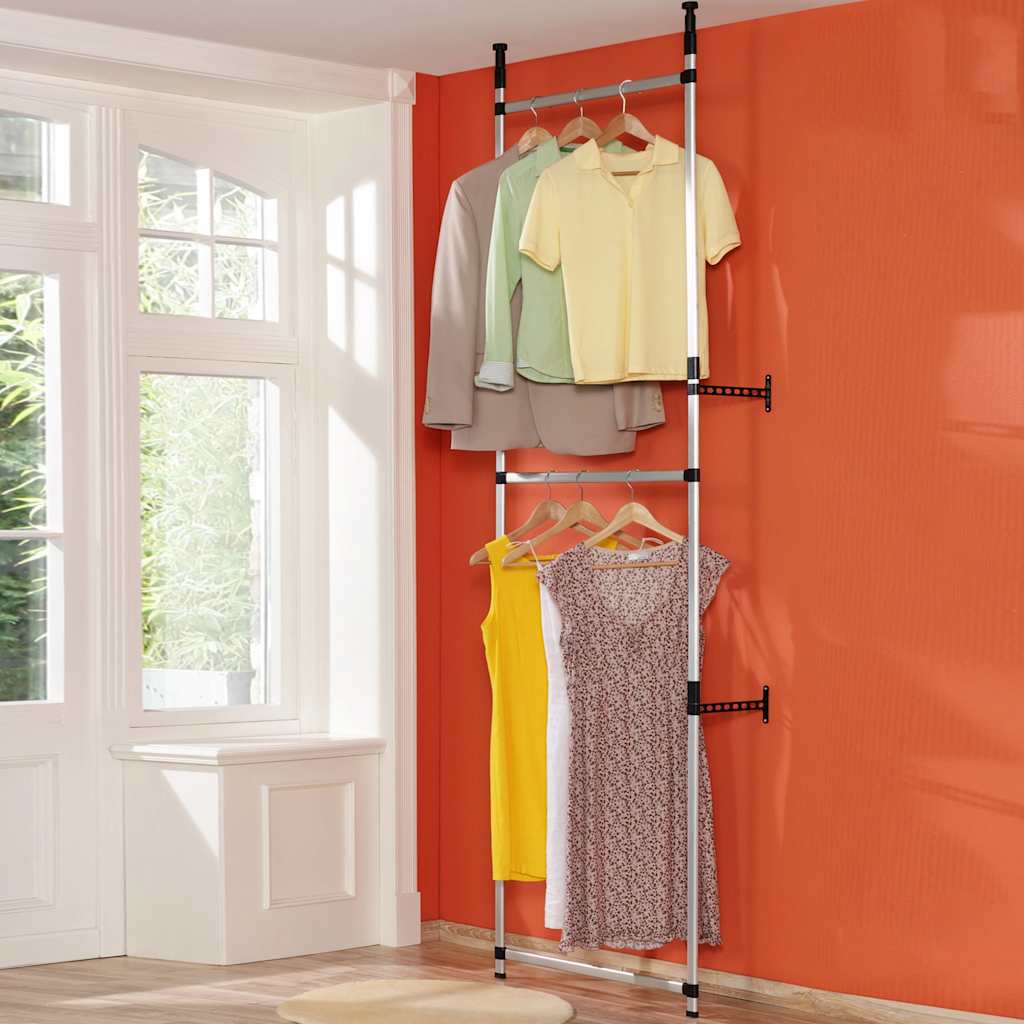 teleskopisk garderobesystem med hylder aluminium