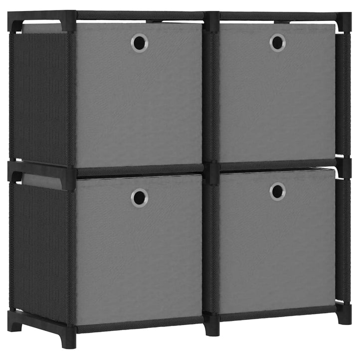 reol med 4 rum og kasser 69x30x72,5 cm stof sort