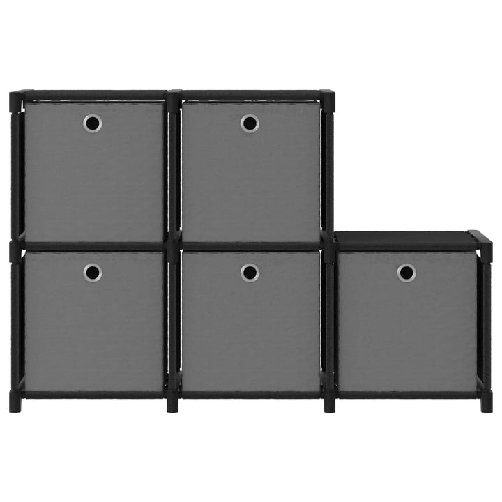 reol med 5 rum og kasser 103x30x72,5 cm stof sort