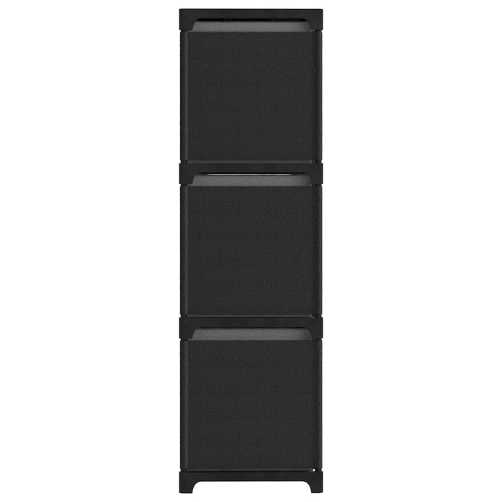 reol med 9 rum og kasser 103x30x107,5 cm stof sort