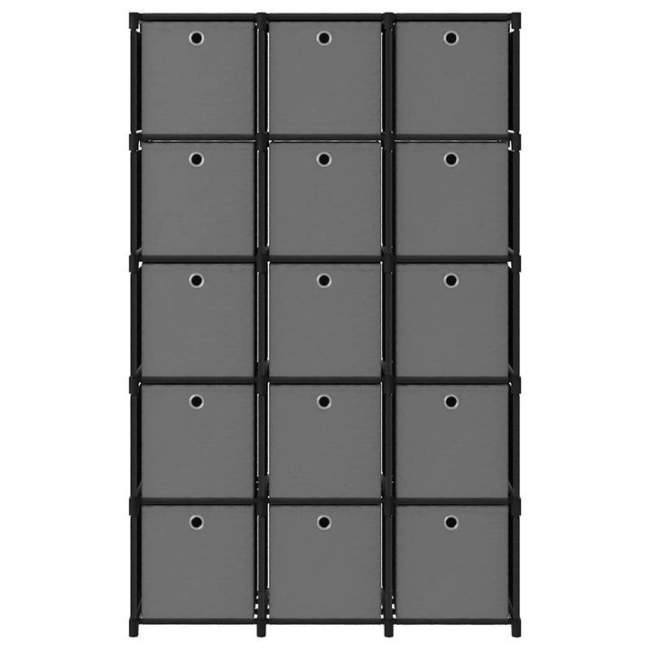 reol med 15 rum og kasser 103x30x175,5 cm stof sort