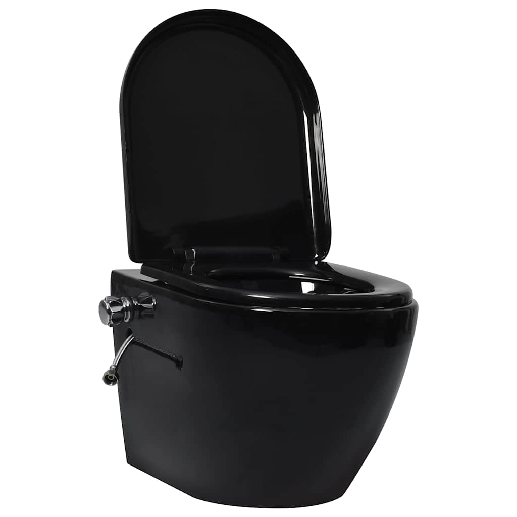 væghængt toilet uden kant og med skjult cisterne keramik sort