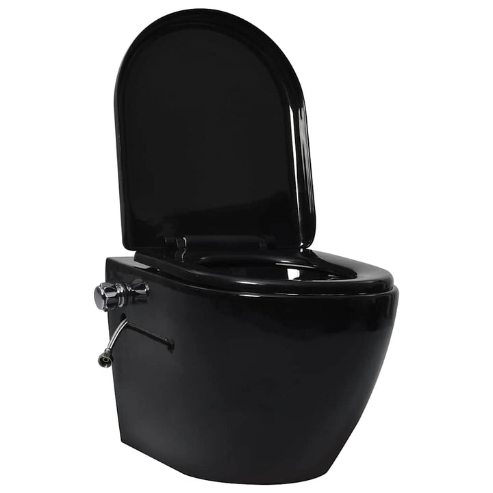 væghængt toilet uden kant og med skjult cisterne keramik sort