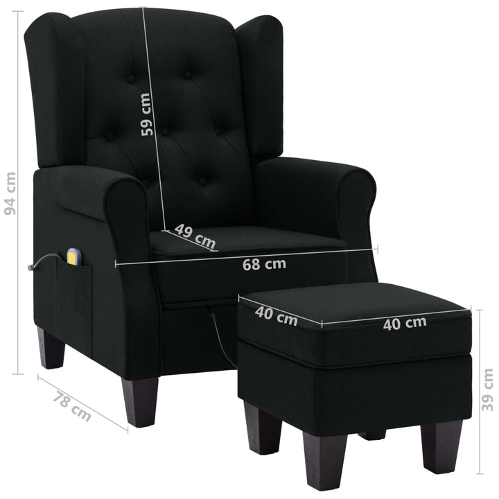 massagestol med fodskammel stof sort