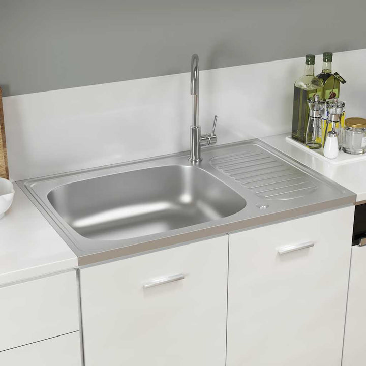 køkkenvask med afløbssæt 800x500x155 mm rustfrit stål sølv