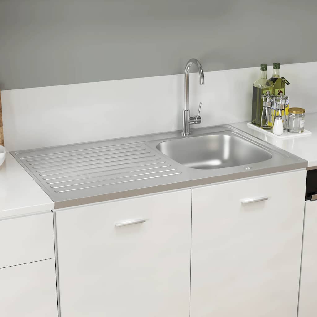 køkkenvask med afløbssæt 1000x600x155 mm rustfrit stål sølv