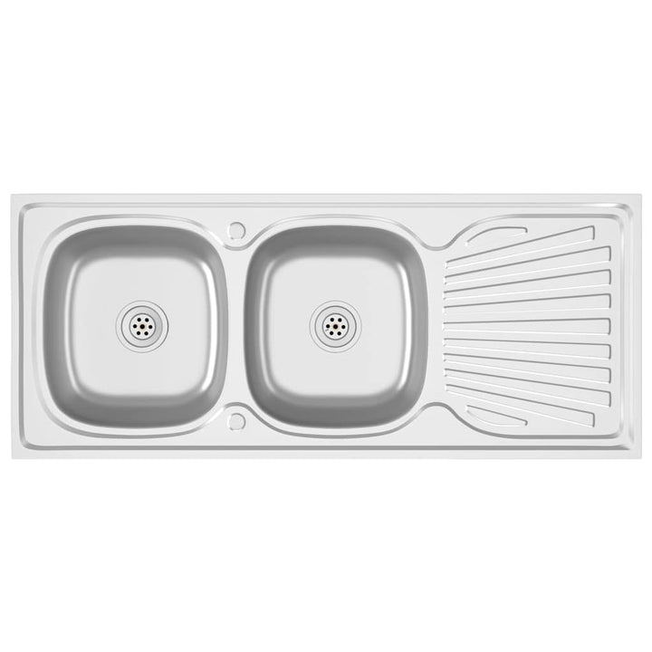 køkkenvask med 2 bassiner 1200x500x155 mm rustfrit stål sølv