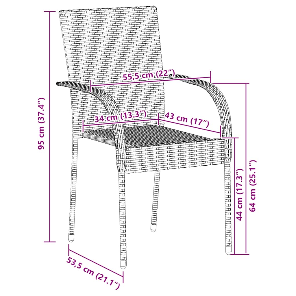 stabelbare havestole 4 stk. polyrattan brun