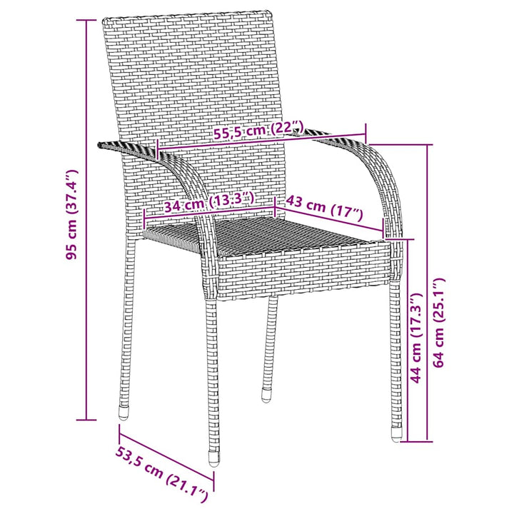 havestole 4 stk. stabelbare polyrattan grå