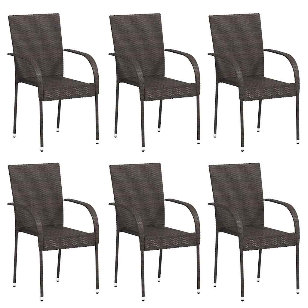 stabelbare havestole 6 stk. polyrattan brun