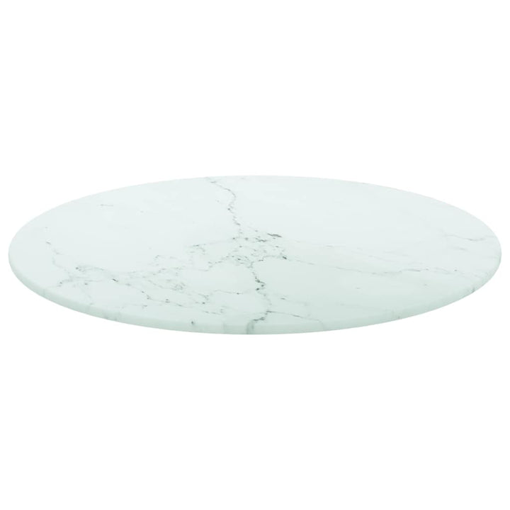 bordplade Ø40x0,8 cm hærdet glas med marmordesign hvid