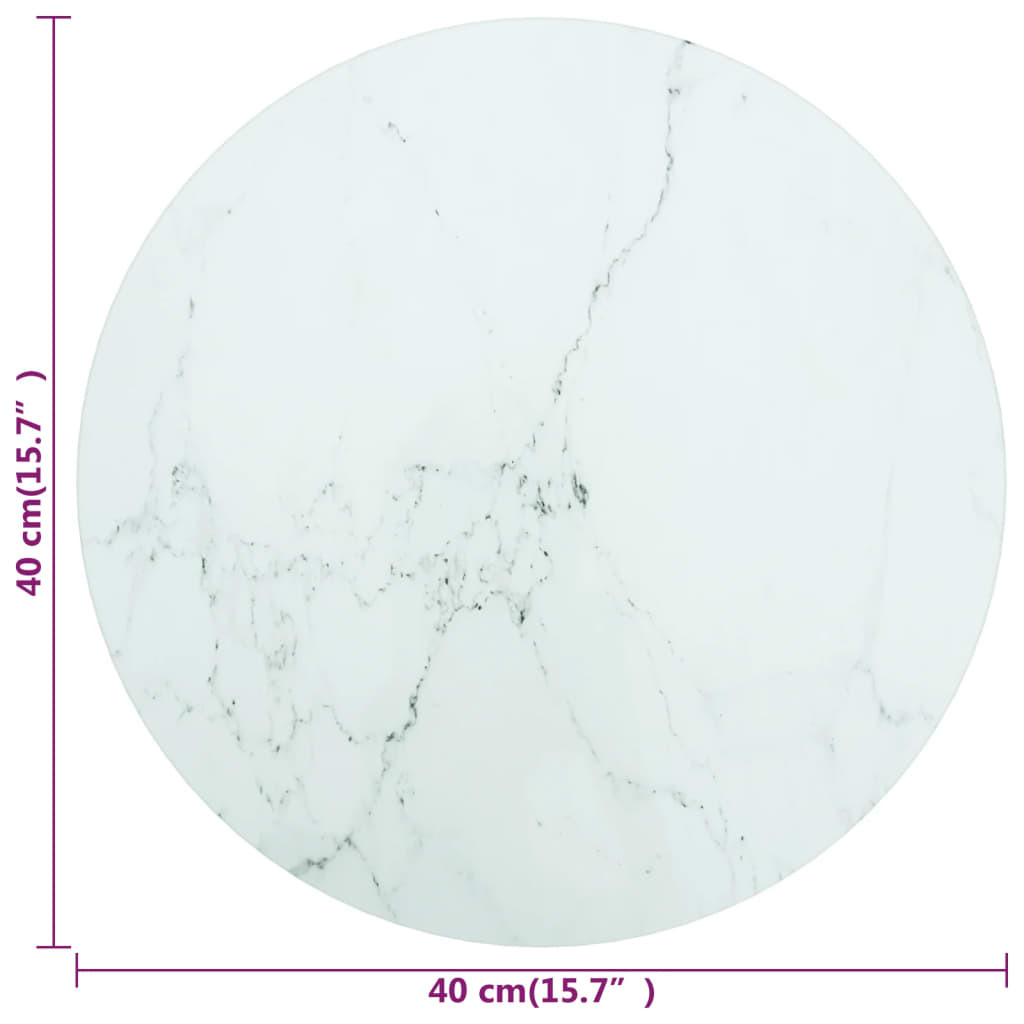 bordplade Ø40x0,8 cm hærdet glas med marmordesign hvid