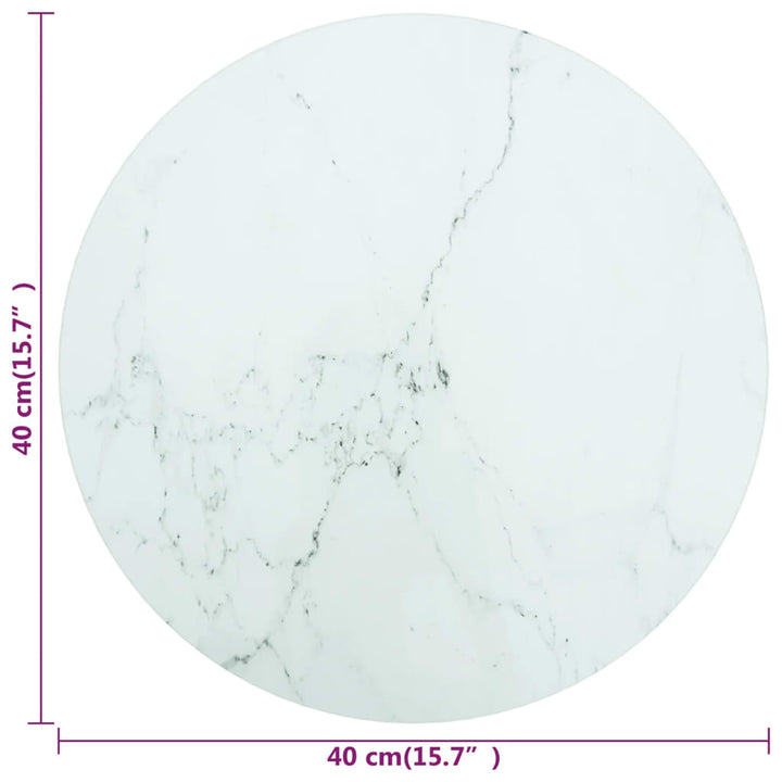 bordplade Ø40x0,8 cm hærdet glas med marmordesign hvid