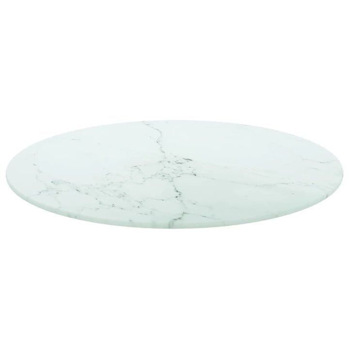 bordplade Ø50x0,8 cm hærdet glas med marmordesign hvid