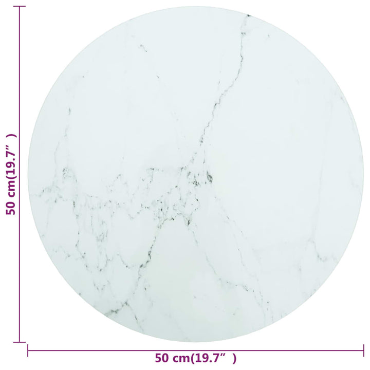 bordplade Ø50x0,8 cm hærdet glas med marmordesign hvid