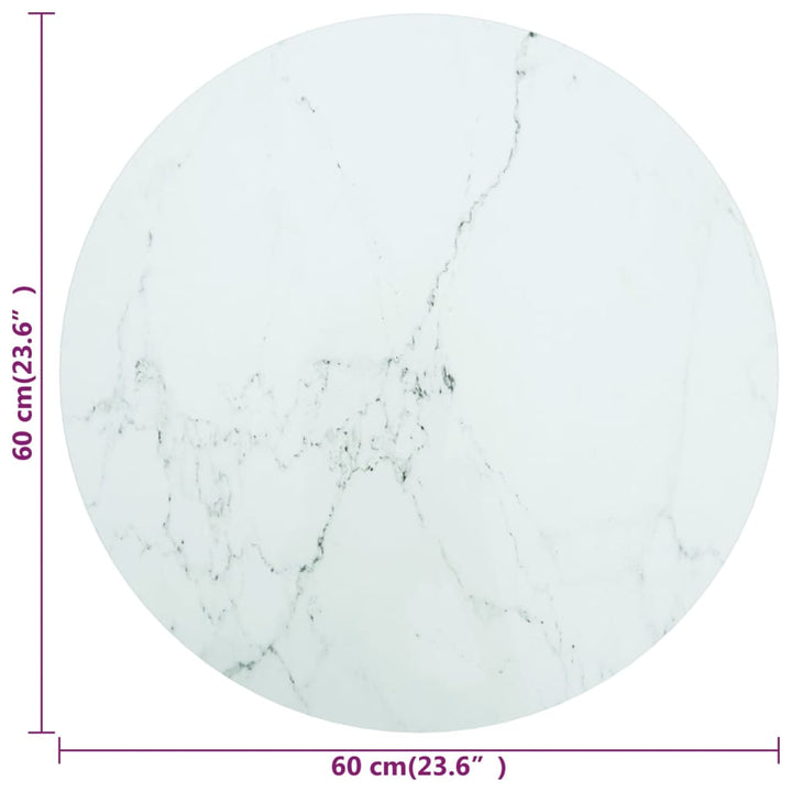 bordplade Ø60x0,8 cm hærdet glas med marmordesign hvid