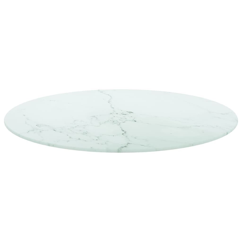 bordplade Ø70x0,8 cm hærdet glas med marmordesign hvid