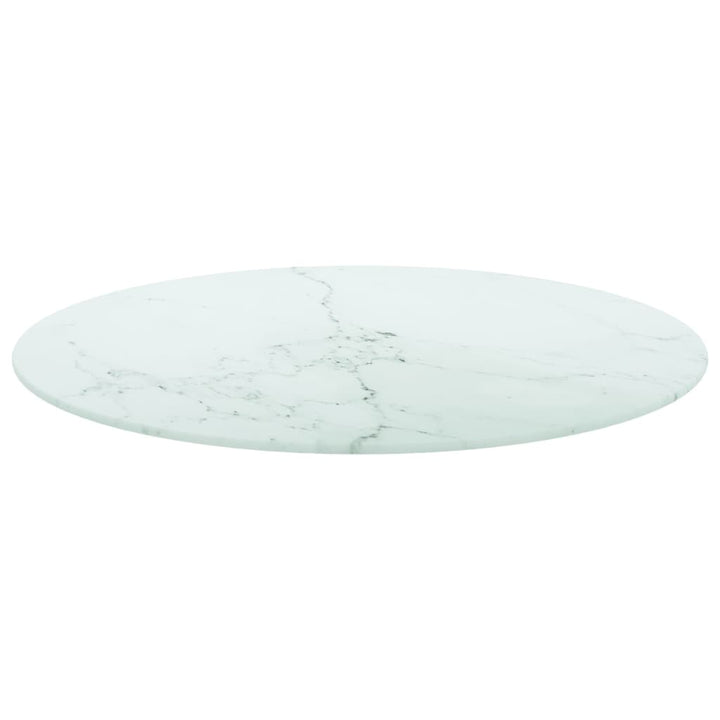 bordplade Ø70x0,8 cm hærdet glas med marmordesign hvid
