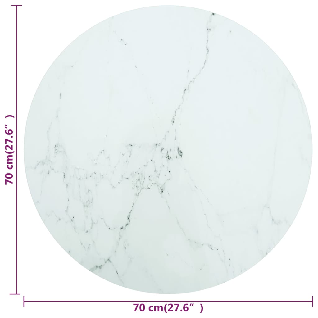 bordplade Ø70x0,8 cm hærdet glas med marmordesign hvid