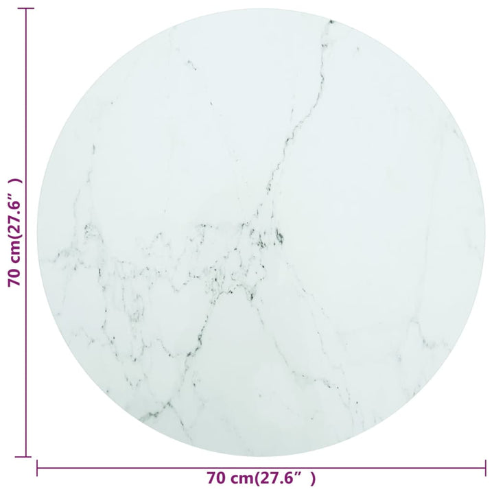 bordplade Ø70x0,8 cm hærdet glas med marmordesign hvid