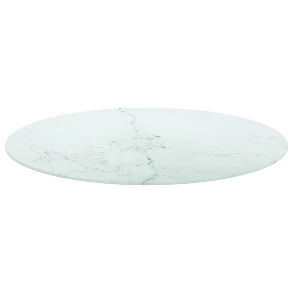 bordplade Ø80x1 cm hærdet glas med marmordesign hvid