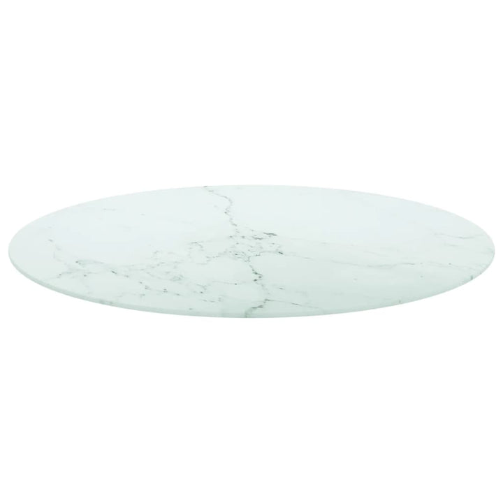 bordplade Ø80x1 cm hærdet glas med marmordesign hvid
