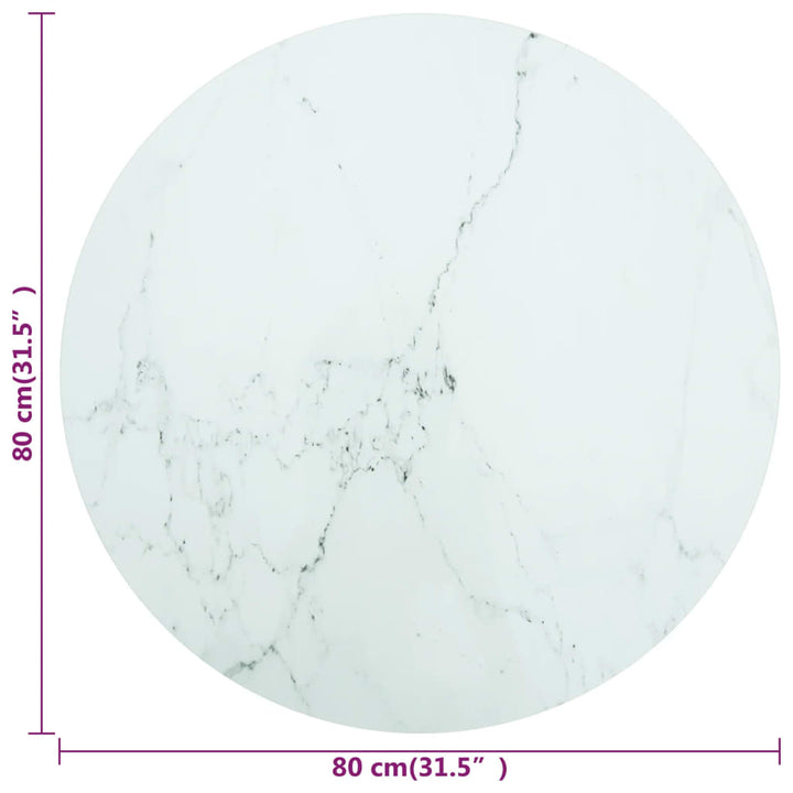 bordplade Ø80x1 cm hærdet glas med marmordesign hvid