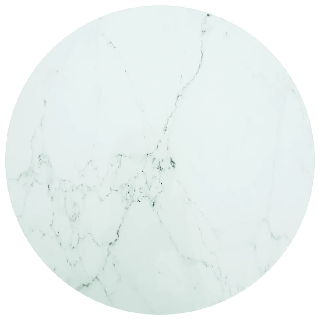 bordplade Ø90x1 cm hærdet glas med marmordesign hvid