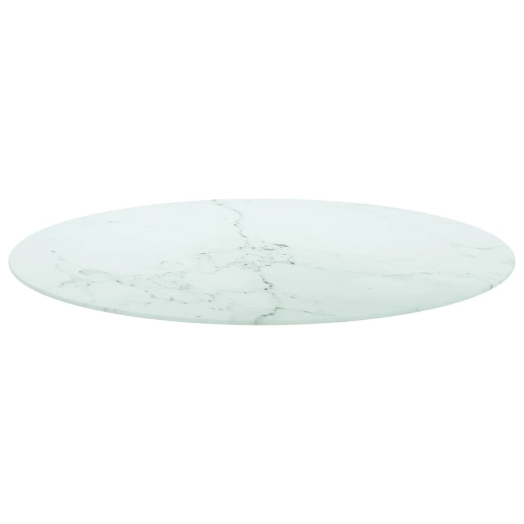 bordplade Ø90x1 cm hærdet glas med marmordesign hvid